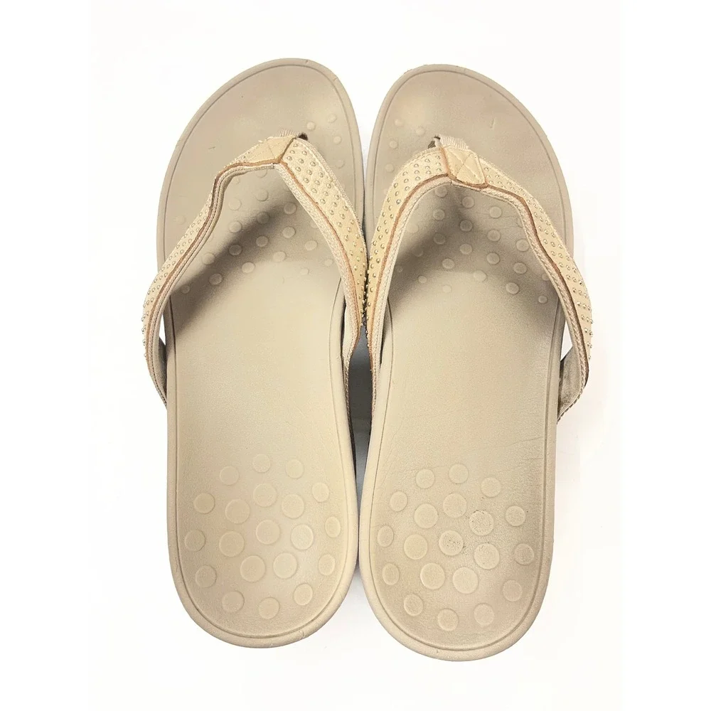 Vionic High Tide Tan Champagne Studded Orthotic Wedge Sandals Womens 9